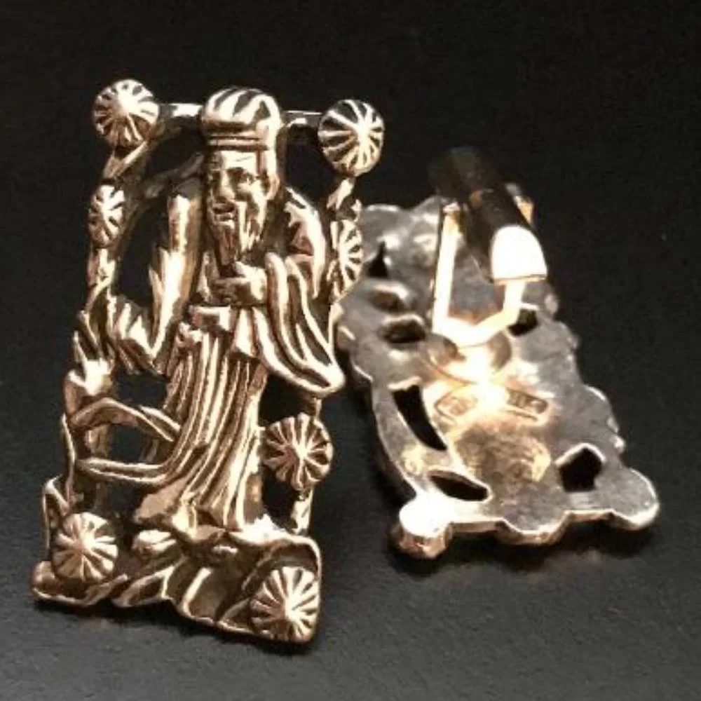 Vintage Swank Confucius Silver Tone Cuff Links